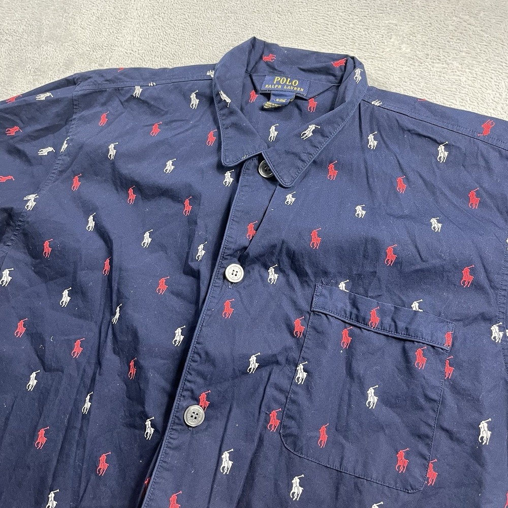 Polo Ralph Lauren‎ Button Sleep Wear Pajama Shirt Blue Mens Medium Ponies